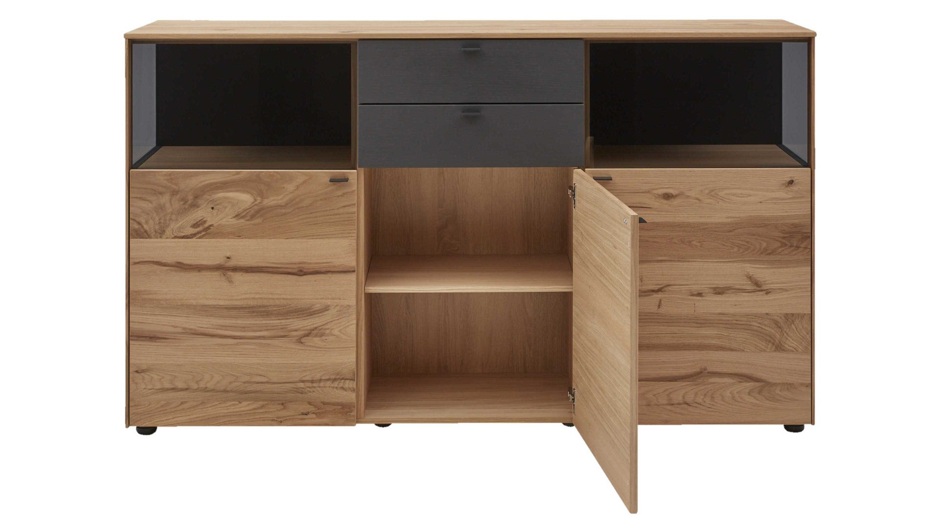 Sideboard Interliving aus Holz in Anthrazit Interliving Esszimmer Serie 5604 - Sideboard V728-0308 Anthrazit  & Eiche rustico- drei Türen, zwei Schubladen