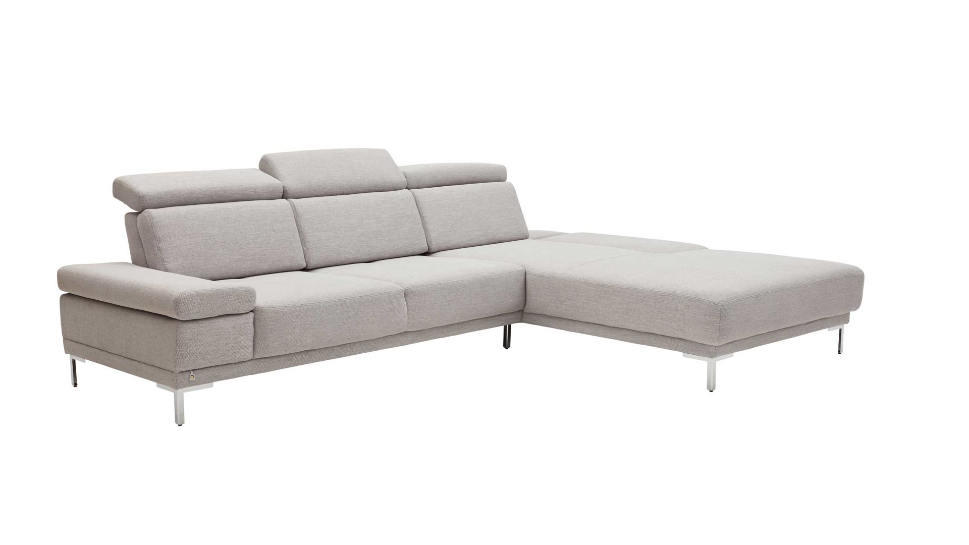 Ecksofa Interliving aus Stoff Metall in Grau Interliving Eckkombination Serie 4251 platinfarbener Bezug Active Line Vaneo & Metallfüße – Stellfläche ca. 300 x 225 cm