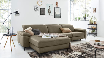 Ecksofa Interliving aus Leder Metall in Grau Interliving Eckkombination Serie 4054 graues LongLife-Leder Vivre & schwarze Metall-Profilfüße – Stellfläche ca. 176 x 317 cm