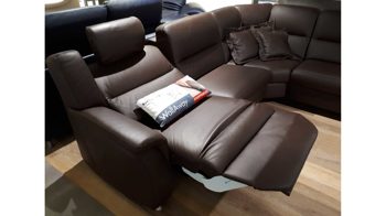 Ecksofa Himolla aus Leder in Braun Himolla Polstergarnitur Relax-Wohnlandschaft 1104 Leder Leder LongLife soft Nougat, Wallfree elektrisch, Rücken echt