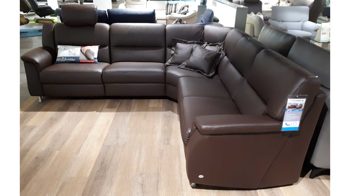 Ecksofa Himolla aus Leder in Braun Himolla Polstergarnitur Relax-Wohnlandschaft 1104 Leder Leder LongLife soft Nougat, Wallfree elektrisch, Rücken echt