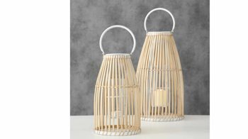 Windlicht Boltze aus Glas Holz Metall in Natur Weiß BOLTZE Windlicht Flint Bambus & Klarglas – Höhe ca. 31 cm