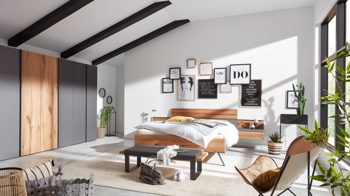 Komplettzimmer Interliving aus Holz in Dunkelgrau Interliving Schlafzimmer Serie 1025 – Komplettzimmer Graphit & Balkeneiche gehackt - vierteilig, Liegefläche ca. 180 x 200 cm