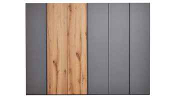 Kleiderschrank Interliving aus Holz in Dunkelgrau Interliving Schlafzimmer Serie 1025 – Kleiderschrank Graphit & Balkeneiche gehackt - sechs Türen, Breite ca. 299 cm