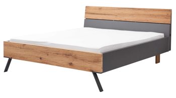 Bettgestell Interliving aus Holz in Dunkelgrau Interliving Schlafzimmer Serie 1025 – Bettgestell Graphit & Balkeneiche gehackt - Liegefläche ca. 180 x 200 cm