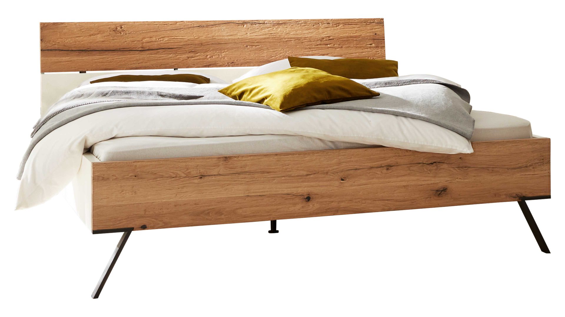 Komplettzimmer Interliving aus Holz in Weiß Interliving Schlafzimmer Serie 1025 – Komplettzimmer Weiß & Balkeneiche gehackt - vierteilig, fünf Türen