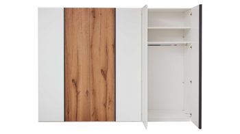 Komplettzimmer Interliving aus Holz in Weiß Interliving Schlafzimmer Serie 1025 – Komplettzimmer Weiß & Balkeneiche gehackt - vierteilig, Liegefläche ca. 180 x 200 cm