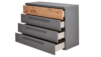 Schubladenkommode Interliving aus Holz in Dunkelgrau Interliving Schlafzimmer Serie 1025 – Schubladenkommode 530091 Graphit & Balkeneiche gehackt - vier Schubladen