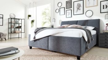 Polsterbett Interliving aus Stoff in Grau Interliving Bettsystem Serie 1414 - Polsterbett Variante 3 elefantgrauer Stoffbezug ENF 29 - Liegefläche ca. 180 x 200 cm