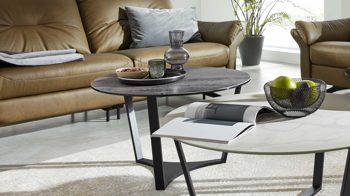 Couchtisch Interliving aus Keramik in Dunkelgrau Interliving Couchtisch Serie 6208 - Couchtisch CT174TSD Keramik Titan & Metallfüsse Schwarz - Durchm. ca. 75 cm