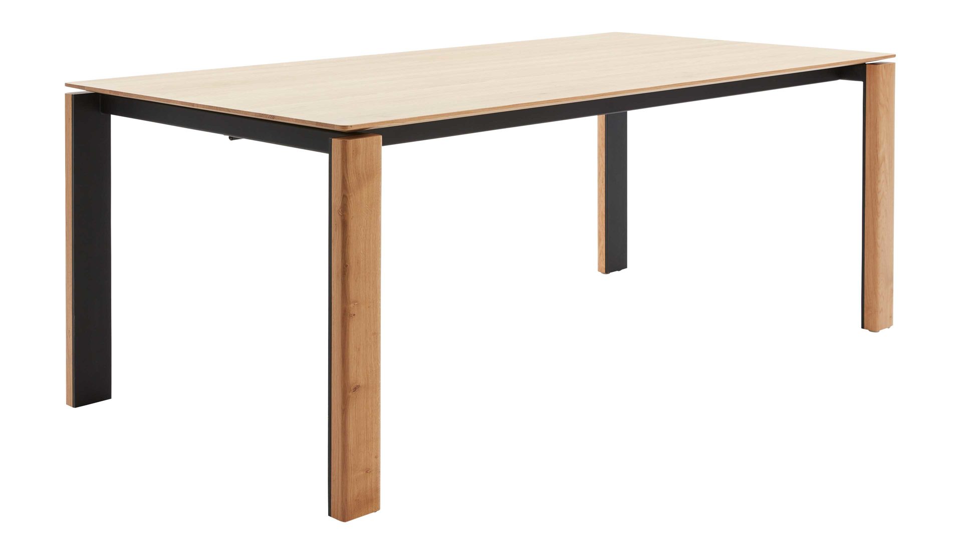 Tischgruppe Interliving aus Stoff in Grün Interliving Esszimmer Serie 5110 - Essgruppe mit Holztisch grüner Bezug Genova, schwarzer Spinnenfuß & Eiche natur