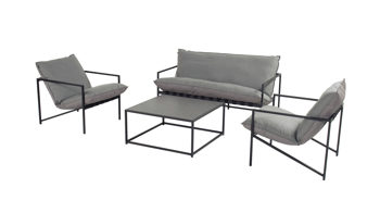 Lounge-Gruppe Hartman outdoor products aus Metall Stoff in Grau Schwarz SCHÖNER WOHNEN Lounge-Set Ameland graue Sunbrella®-Polster & schwarzes Aluminiumgestell - 4-teilig