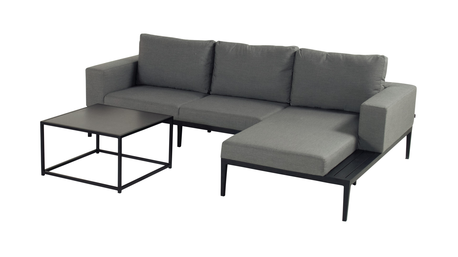 Lounge-Gruppe Hartman outdoor products aus Keramik Metall Stoff in Grau Schwarz SCHÖNER WOHNEN Lounge-Set Curaçao graue Sunbrella®-Polster, graue Keramikplatte & schwarzes Aluminiumgestell - mit Tisch