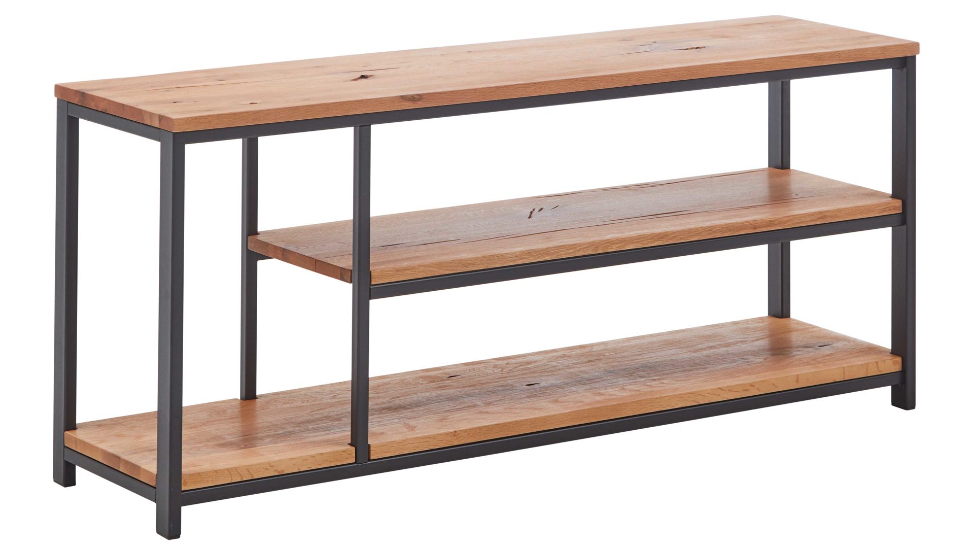 Regal WOODS & TRENDS aus Holz in Holzfarben WOODS & TRENDS Vintage-Dining - Lowboard-Regal Balkeneiche & geschwärztes Roheisen – Länge ca. 135 cm