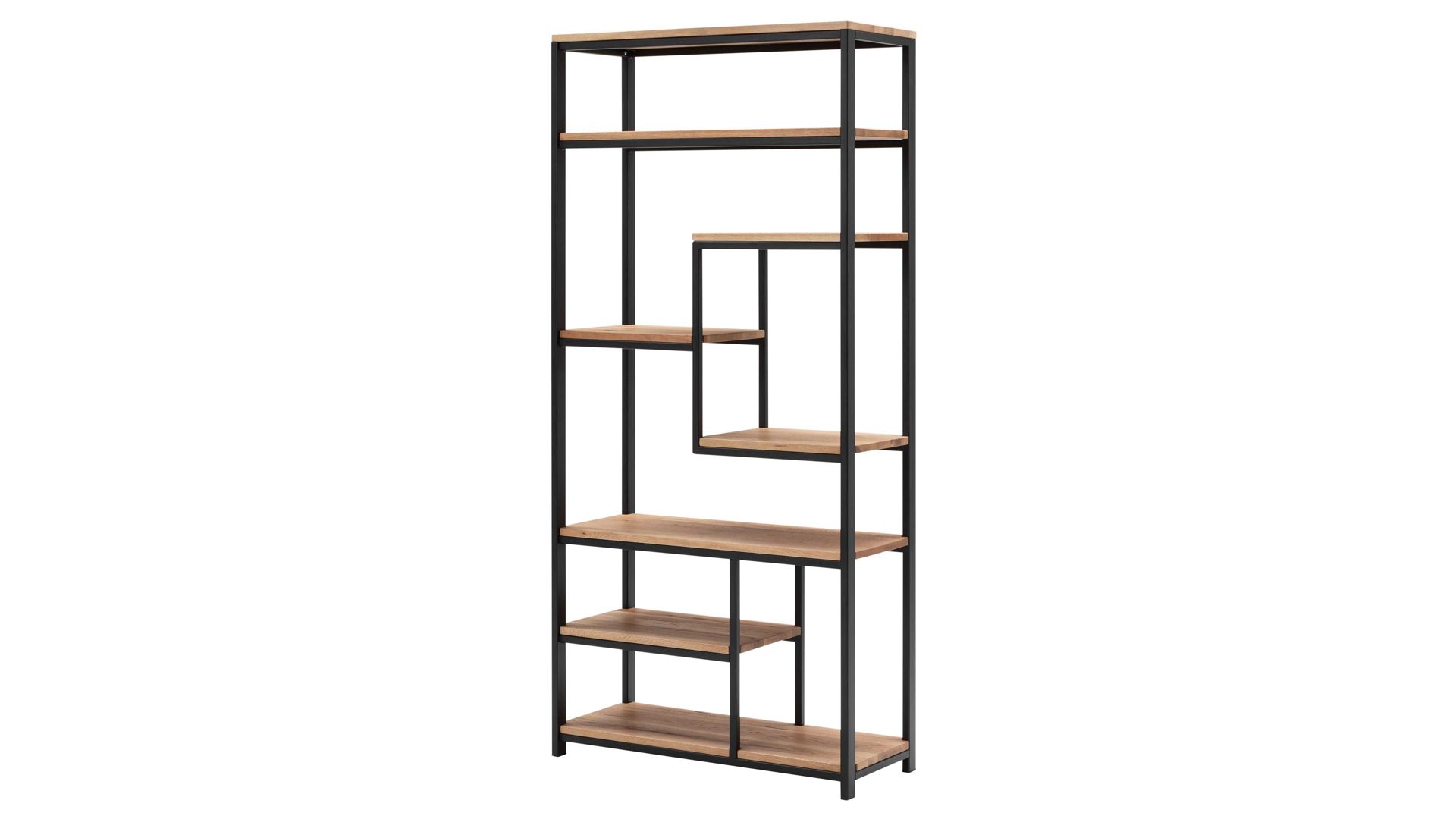 Regal WOODS & TRENDS aus Holz in Holzfarben WOODS & TRENDS Vintage-Dining - Regal Balkeneiche & geschwärztes Roheisen – Höhe ca. 183 cm