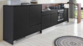 Einbauküche Express küchen aus Holz in Schwarz EXPRESS KÜCHEN Einbauküche Cleanmit IGNIS Geräten Schwarz & Nussbaum - Länge ca. 353 cm