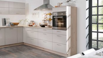 Einbauküche Express küchen aus Holz in Beige EXPRESS KÜCHEN Einbauküche Star mit Einbaugeräten Crema & Wildeiche - Stellfläche ca. 310 x 300 cm