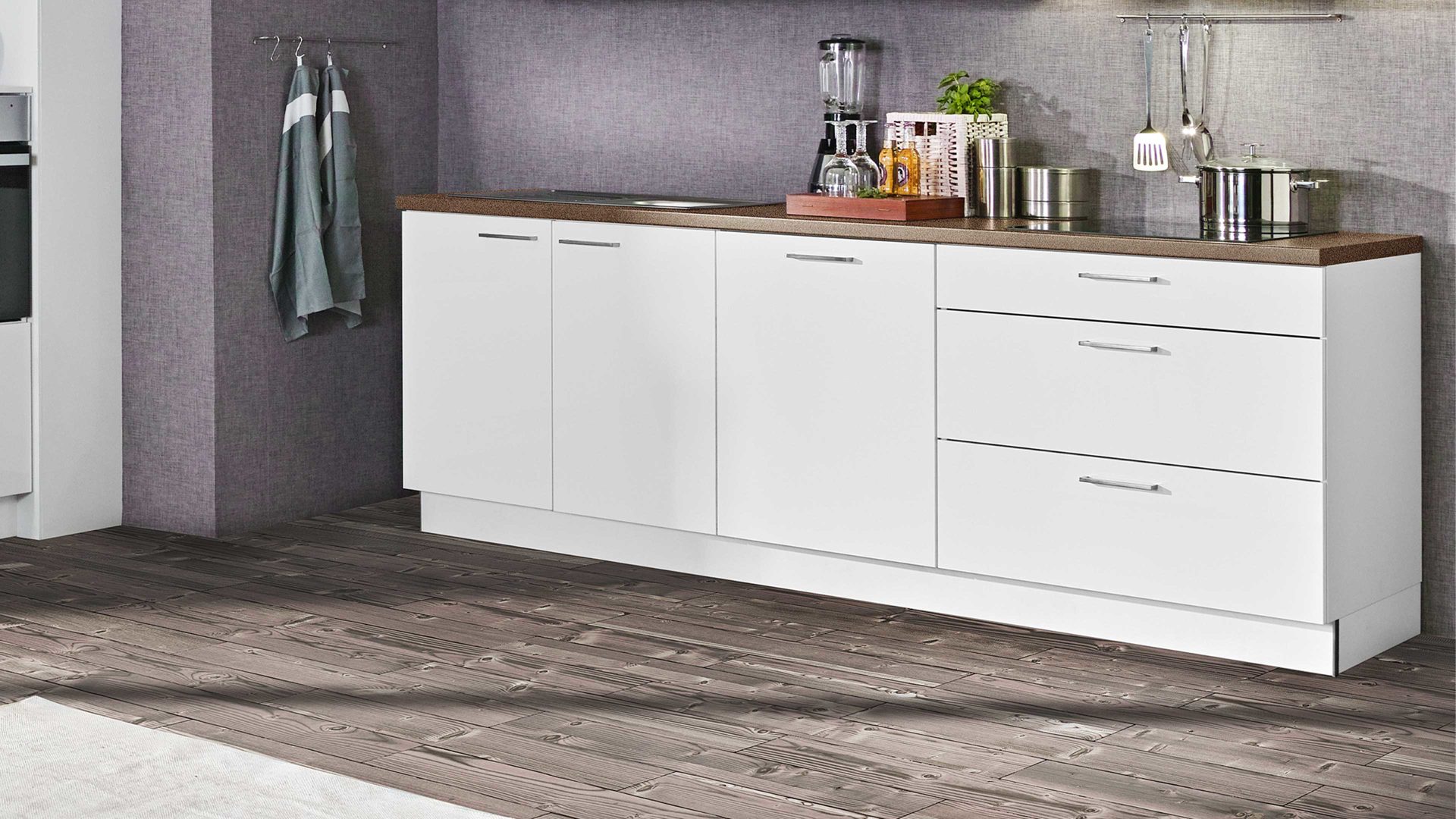 Einbauküche Express küchen aus Holz in Metallfarben EXPRESS KÜCHEN Einbauküche Star mit IGNIS-Geräten Weiß & Kupfer - zweizeilig