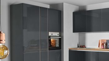 Einbauküche Express küchen aus Holz in Anthrazit EXPRESS KÜCHEN Einbauküche Star mit IGNIS-Geräten Anthrazit & Buche astig - zweizeilig