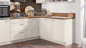 Einbauküche Express küchen aus Holz in Weiß EXPRESS KÜCHEN Einbauküche Win mit Geräten Magnolia & Nussbaum Tabak - Stellfläche ca. 305 x 185 cm