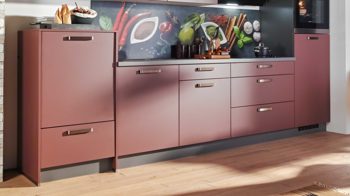 Einbauküche Express küchen aus Holz in Rot EXPRESS KÜCHEN Einbauküche Win mit Geräten Karminrot & Anthrazit - Länge ca. 333 cm