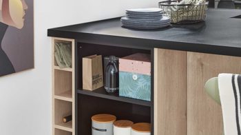 Einbauküche Nobilia® aus Holz in Holzfarben nobilia® Einbauküche Natura mit PROGRESS Elektrogeräten Eiche Montral & Schwarz - zweizeilig