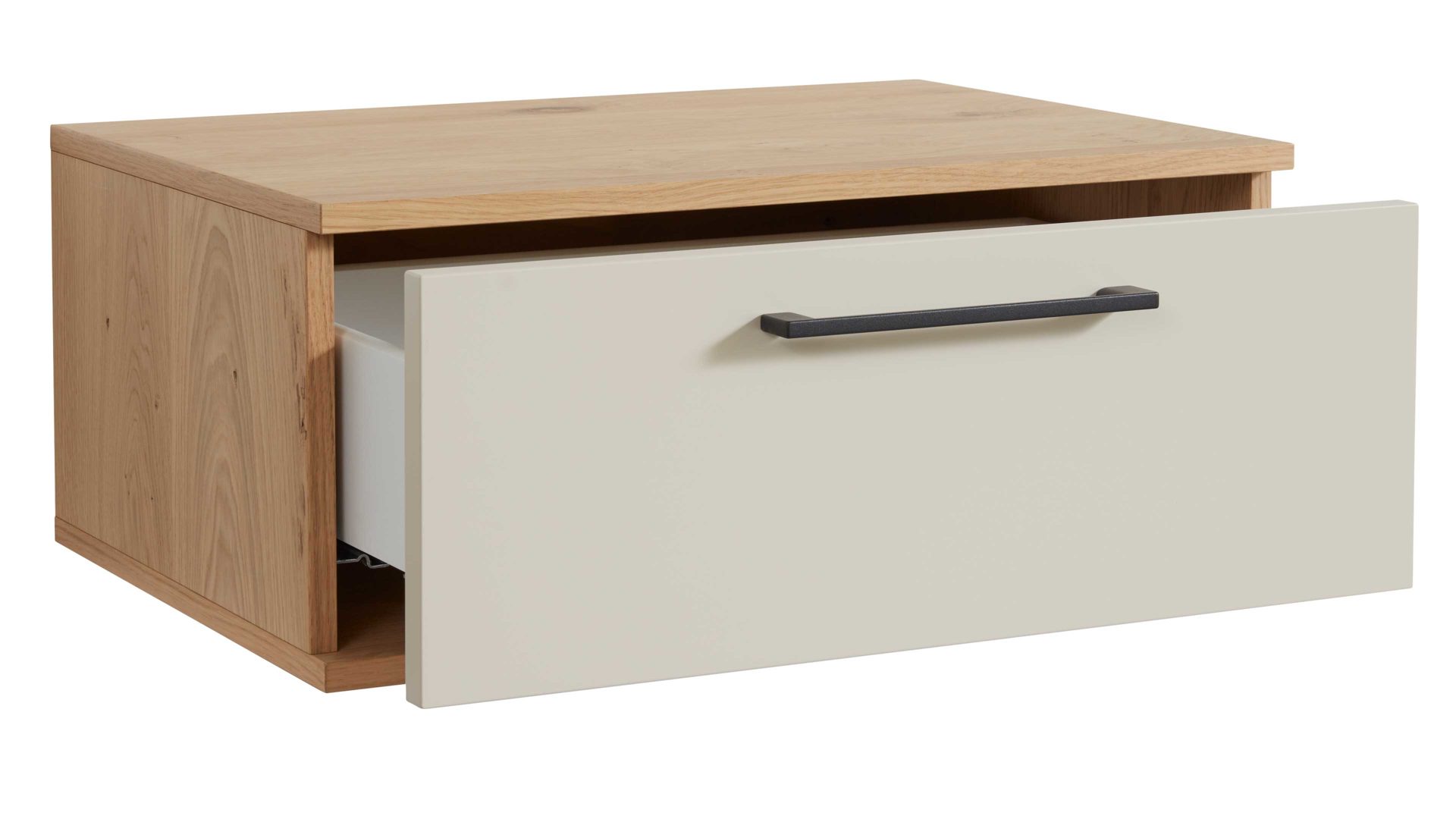 Nachtkommode Interliving aus Holz in Beige Interliving Schlafzimmer Serie 1024 – Nachtkonsole eine Schublade, Sand & Balkeneiche - Breite ca. 46 cm