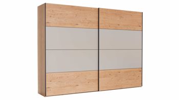 Kleiderschrank Interliving aus Holz in Grau Interliving Schlafzimmer Serie 1024 – Schwebetürenschrank Design 25,  Taupe & Balkeneiche - zwei Türen, Breite ca. 331 cm