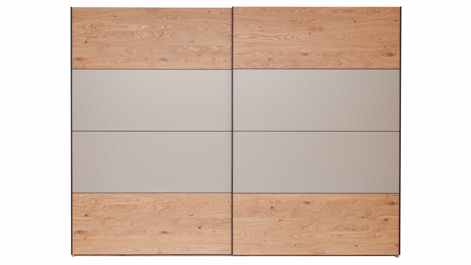 Kleiderschrank Interliving aus Holz in Grau Interliving Schlafzimmer Serie 1024 – Schwebetürenschrank Design 25,  Taupe & Balkeneiche - zwei Türen, Breite ca. 301 cm