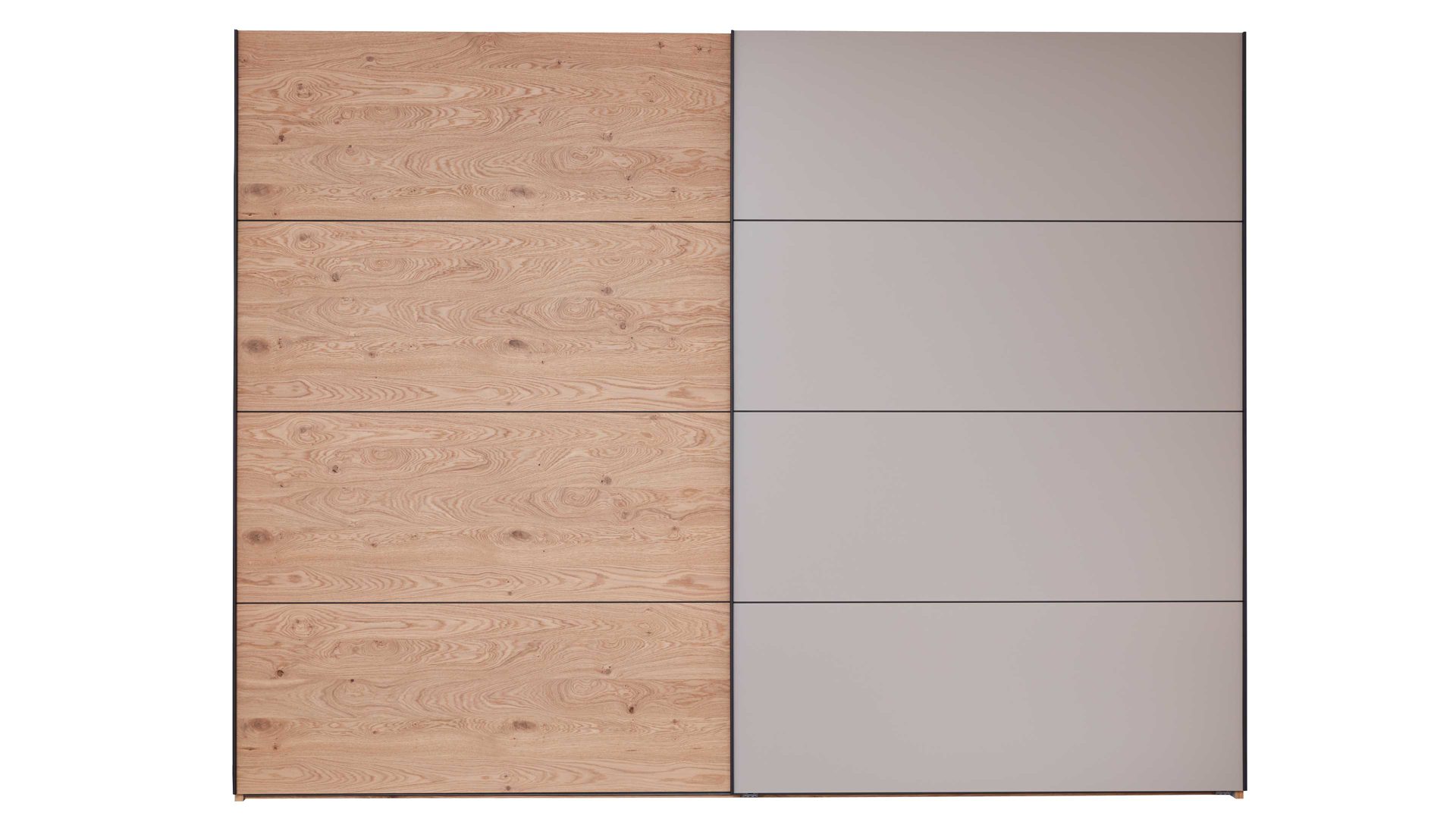 Kleiderschrank Interliving aus Holz in Grau Interliving Schlafzimmer Serie 1024 – Schwebetürenschrank 982764 Design 28,  Taupe & Balkeneiche - zwei Türen, Breite ca. 271 cm