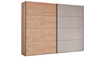 Kleiderschrank Interliving aus Holz in Grau Interliving Schlafzimmer Serie 1024 – Schwebetürenschrank Design 28,  Taupe & Balkeneiche - zwei Türen, Breite ca. 271 cm