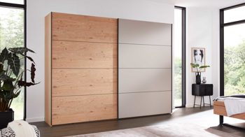 Kleiderschrank Interliving aus Holz in Grau Interliving Schlafzimmer Serie 1024 – Schwebetürenschrank 983364 Design 28,  Taupe & Balkeneiche - zwei Türen, Breite ca. 331 cm