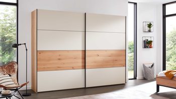 Kleiderschrank Interliving aus Holz in Beige Interliving Schlafzimmer Serie 1024 – Schwebetürenschrank Design 27,  Sand &amp; Balkeneiche - zwei Türen, Breite ca. 271 cm