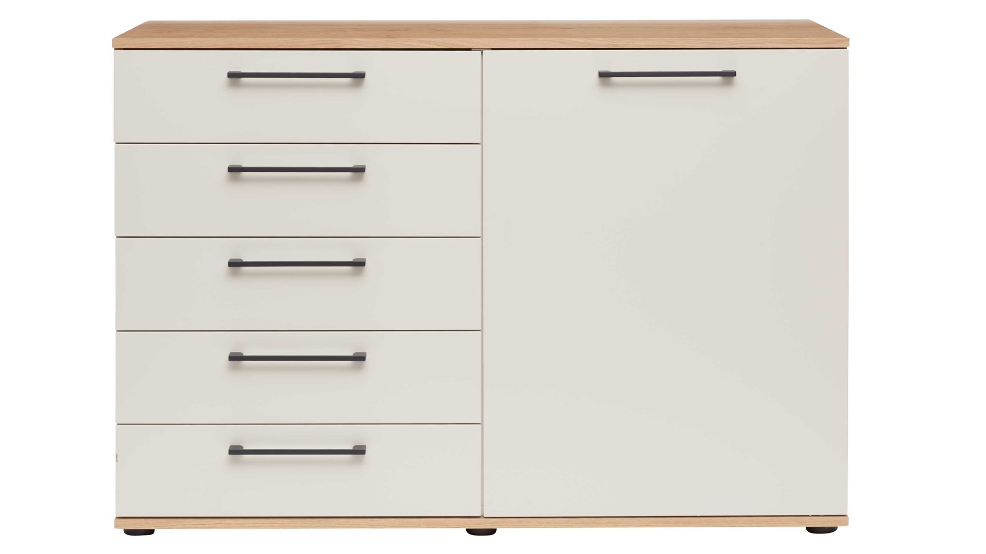 Kombikommode Interliving aus Holz in Beige Interliving Schlafzimmer Serie 1024 – Kombikommode rechts eine Tür, links fünf Schubladen - Sand & Balkeneiche, Breite ca. 120 cm