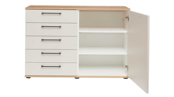 Kombikommode Interliving aus Holz in Beige Interliving Schlafzimmer Serie 1024 – Kombikommode rechts eine Tür, links fünf Schubladen - Sand & Balkeneiche, Breite ca. 120 cm