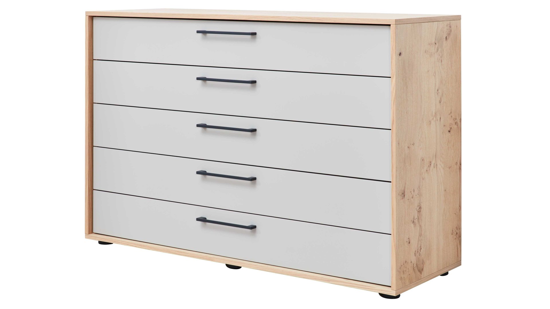 Schubladenkommode Interliving aus Holz in Weiß Interliving Schlafzimmer Serie 1023 – Schubladenkommode 55006 Weiß & Balkeneiche - fünf Schubladen, Breite ca. 124 cm