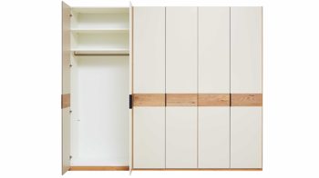 Kleiderschrank Interliving aus Holz in Weiß Interliving Schlafzimmer Serie 1023 – Kleiderschrank Weiß & Balkeneiche - sechs Türen, Breite ca. 269 cm