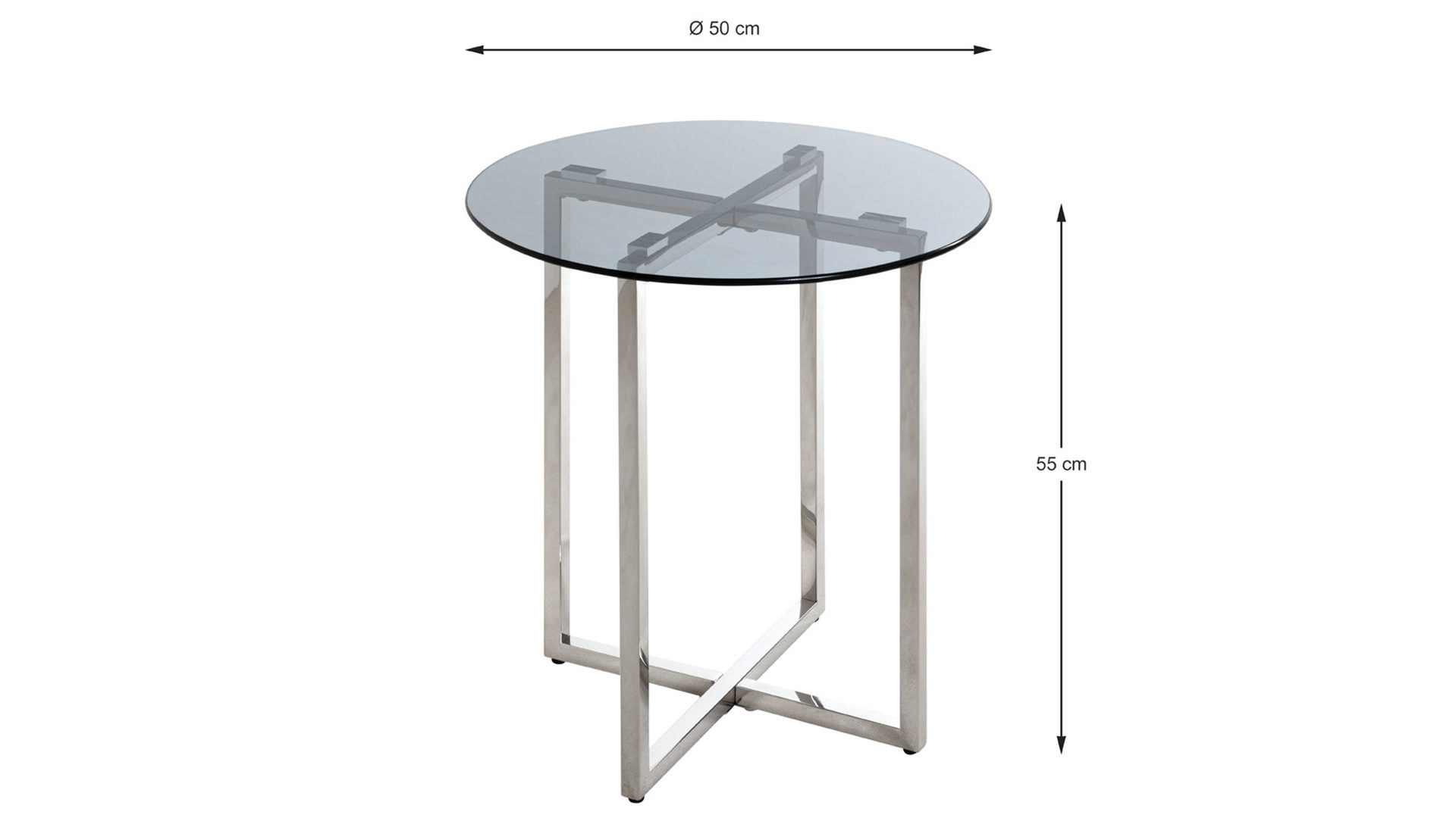 Beistelltisch Haku aus Glas in Grau Beistelltisch graues Glas & Edelstahl - Durchmesser ca. 50 cm