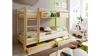 Etagenbett Mvh ticaa aus Holz in Holzfarben TiCAA Etagenbett RENE mit Leiter, Bettgestell Mit Lattenrost und Matratzen, Kiefer massiv natur