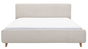 Bettgestell Meise.möbel aus Stoff in Beige Polsterbettgestell Mattis beigefarbener Breitcord Poso 100 & Holzfüße - Liegefläche ca. 140 x 200 cm