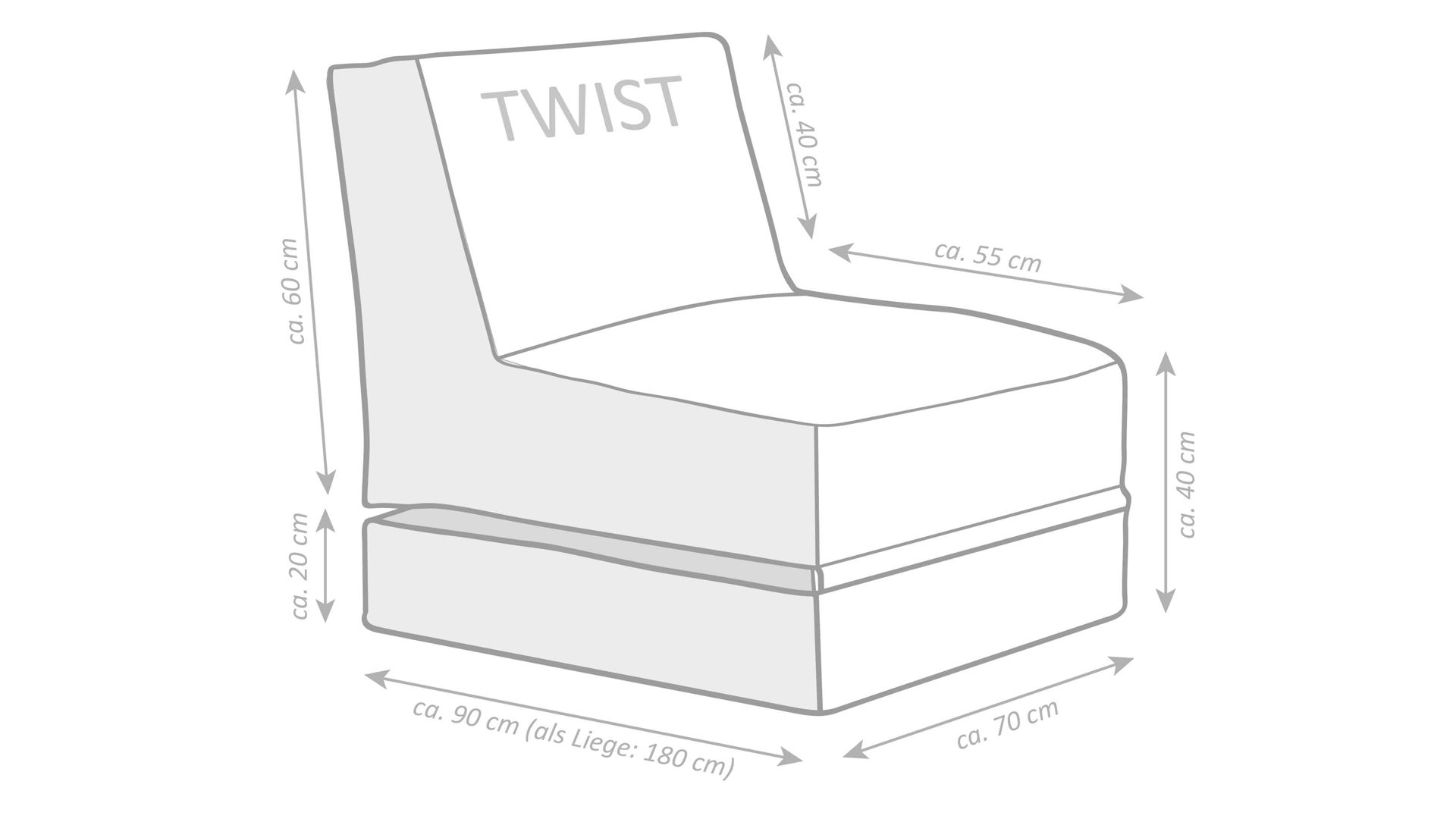 Sitzsack-Liege Magma sitting point aus Kunstfaser in Hellgrau SITTING POINT Funktions-Sitzsack twist scuba® graue Kunstfaser - ca. 300 Liter