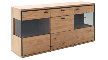 Sideboard Mca furniture aus Holz in Holzfarben Wohnprogramm Bari - Sideboard Asteiche Bianco – drei Türen, eine Schublade, Breite ca. 183 cm