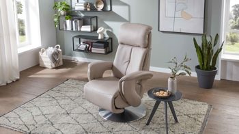 Relaxsessel comfortmaster besser sitzen, liegen, leben aus Leder in Hellgrau Comfortmaster CM-HU1157 Relaxsessel Leder perlfarbenes LongLife-Leder Vivre & Tellerfuß - Ergonomie XL