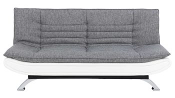 Schlafsofa Actona group aus Stoff in Grau Schlafsofa Faith - Schlafcouch als vielseitiges Polstermöbel hellgrauer Stoffbezug PorterYL26-16 & weißes Kunstleder, Chromfüße