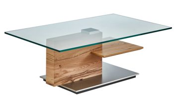 Couchtisch Venjakob aus Glas in Transparent VENJAKOB Couchtisch 4420 Klarglas & rustico hell geölte Eiche - ca. 115 x 70 cm