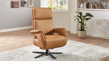 Relaxsessel OrthoSedis aus Leder in Hellbraun Polsterprogramm OrthoSedis 6.0 - Relaxsessel honigfarbenes LongLife Leder Evita & schwarzer Sternfuß