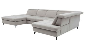 Ecksofa modulmaster aus Stoff in Hellgrau Modulmaster MM-MP1109 - Wohnlandschaft granitfarbene Chenille Nemo & schwarze Metallfüße - Stellfläche ca. 387 x 220 cm