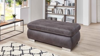 Polsterhocker modulmaster aus Stoff in Anthrazit Modulmaster MM-MP1061 - XXL-Hocker anthrazitfarbene Mikrofaser Saddle & glänzende Metallfüße - ca. 129 x 64 cm
