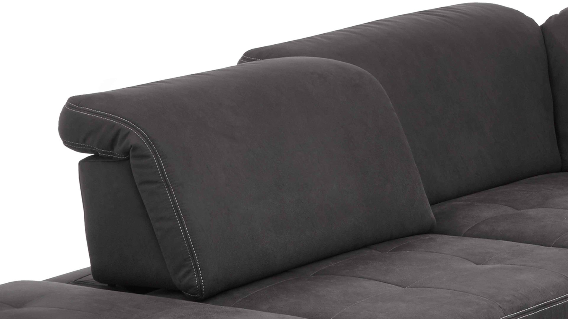 Ecksofa modulmaster aus Stoff in Anthrazit Modulmaster MM-MP1061 - Ecksofa anthrazitfarbene Mikrofaser Saddle & glänzende Metallfüße - Stellfläche ca. 244 x 320 cm