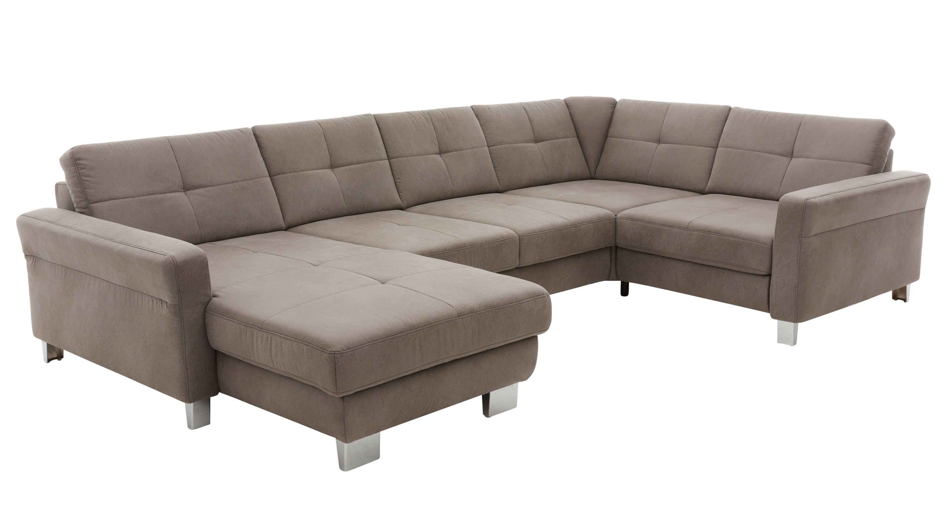 Ecksofa modulmaster aus Stoff in Grau Modulmaster MM-MP1139 - Wohnlandschaft graue Mikrofaser Saddle & glänzende Metallfüße - Stellfläche ca. 351 x 214 cm